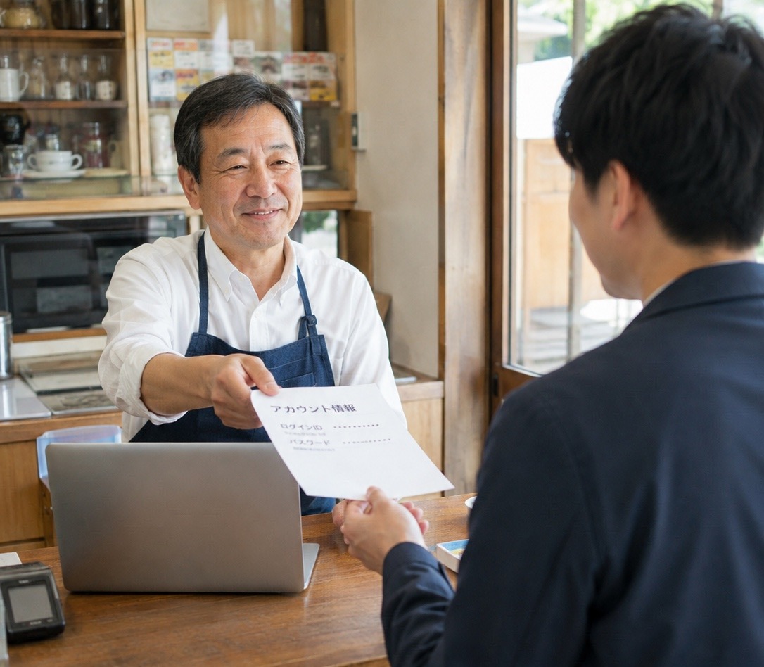 店舗オーナーが権限を渡して任せている様子